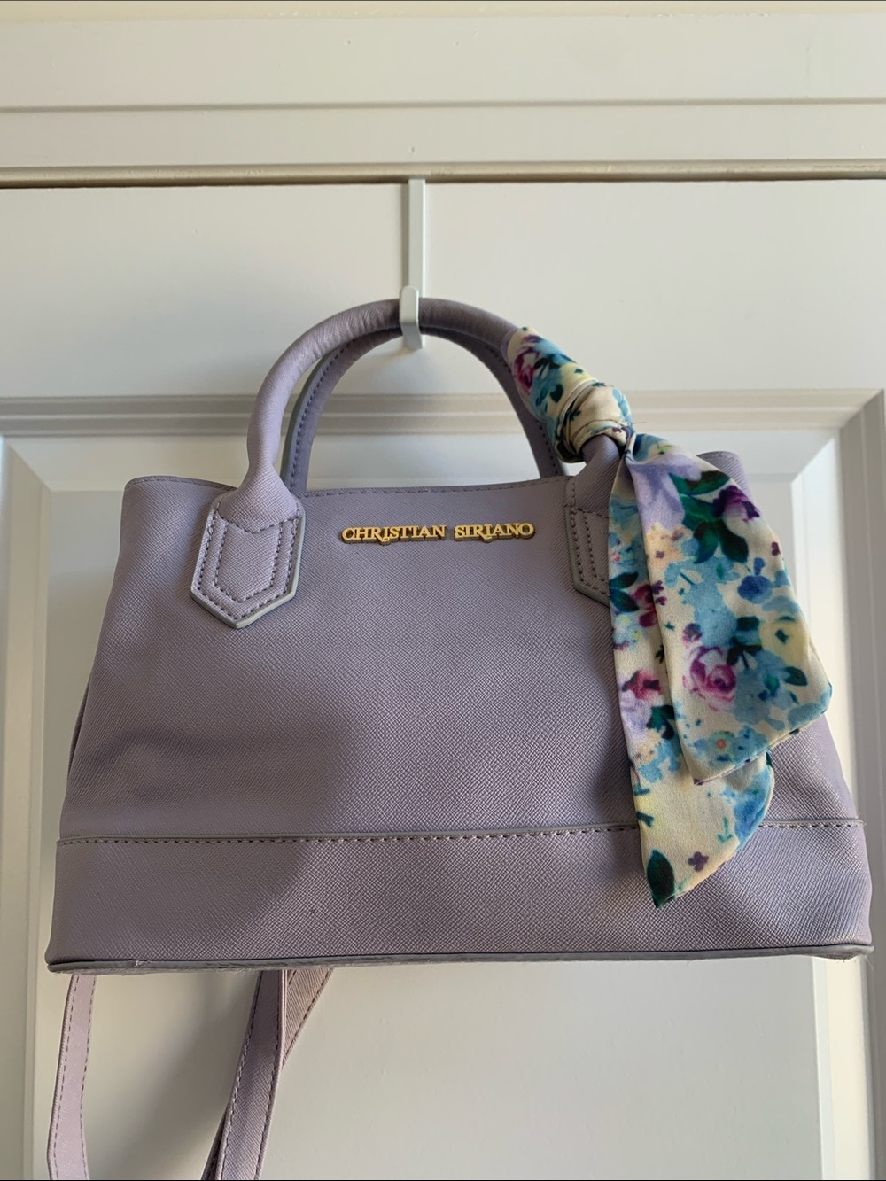 Christian Siriano Lavender Satchel with Floral Scarf Accent